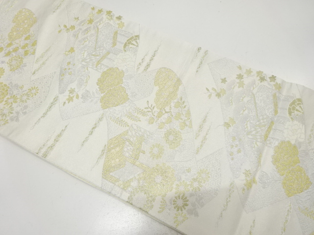 JAPANESE FUKURO OBI / UNUSED / WOVEN FLORAL PLANTS(NON-TAILORED)